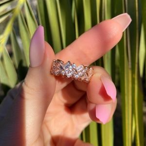18k Rose Gold Gold Plated Diamond Simulated Ring Size 6